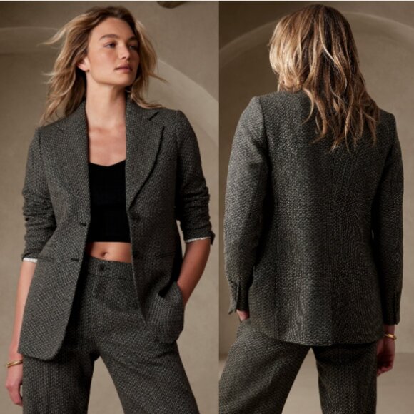 BANANA REPUBLIC Wylder Tweed Blazer Lined in Black & Stone Size 20 - Picture 1 of 10